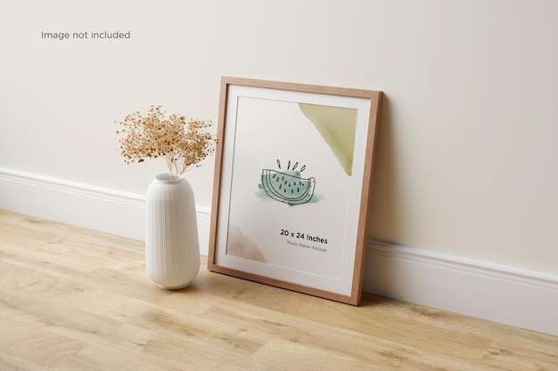 Photo frame mockup on the wooden floor