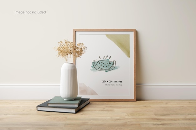 Photo frame mockup sul pavimento in legno