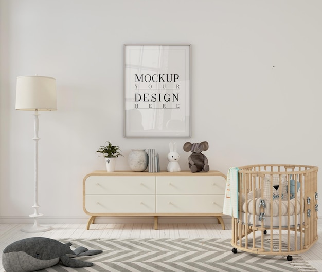 Photo frame mockups in modern nursery room