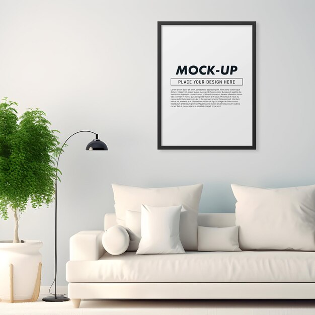 Photo frame in modern living room mockup