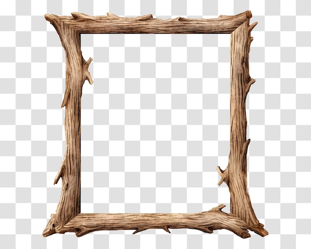 Photo frame with dry tree branches isolated on transparent backgroundpng