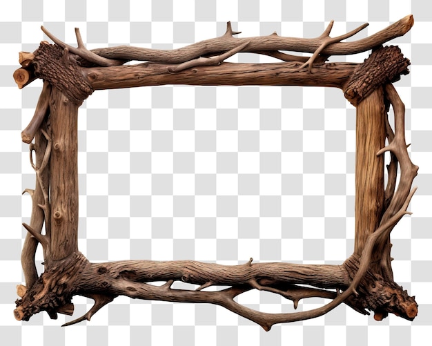 PSD photo frame with wooden branches isolated on transparent background png psd