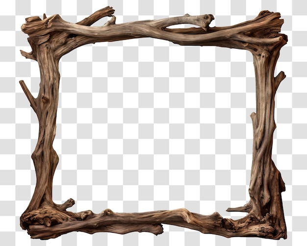 Photo frame with wooden branches isolated on transparent background png psd