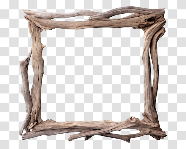 PSD photo frame with wooden branches isolated on transparent background png psd