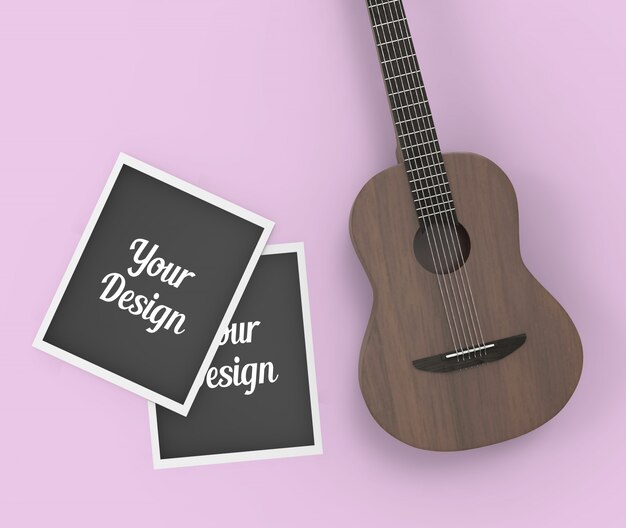 PSD photo frames and guitar mockup