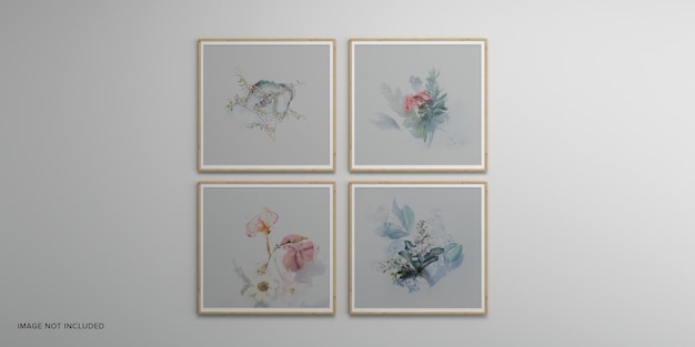 Photo frames isolated on the white wall creative mood board frames mockup 3d rendering