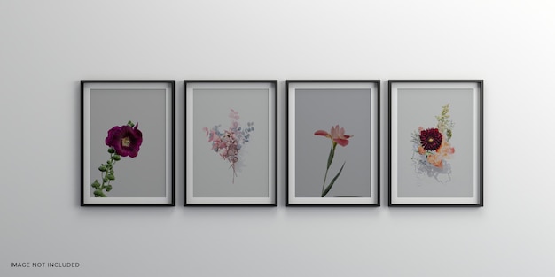 Photo frames isolated on the white wall creative mood board frames mockup 3d rendering