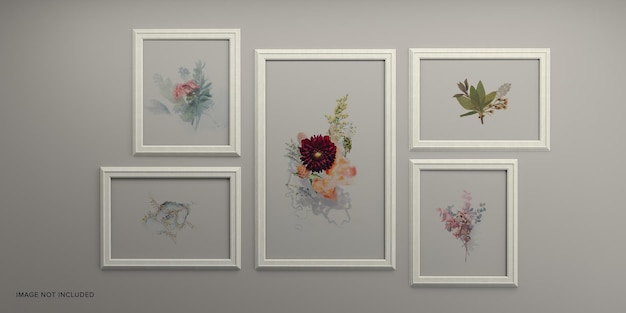 PSD photo frames isolated on the white wall creative mood board frames mockup 3d rendering