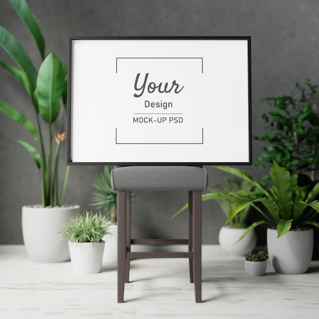 Photo frames mockup on a chair with plant