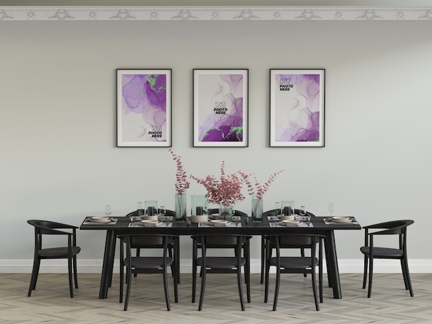 PSD photo frames mockup in dining room