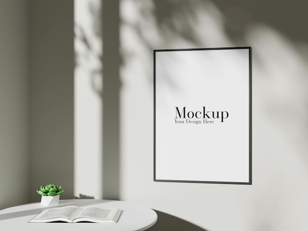 Photo frames mockup hanging on the wall