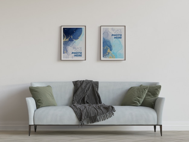 PSD photo frames mockup in living room