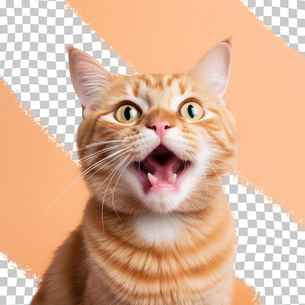 Photo of a ginger tabby cat grooming itself on a transparent background