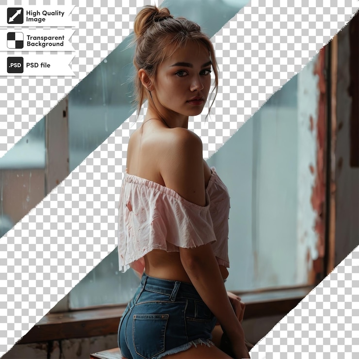 PSD a photo of a girl in a top that says quot t shirt quot