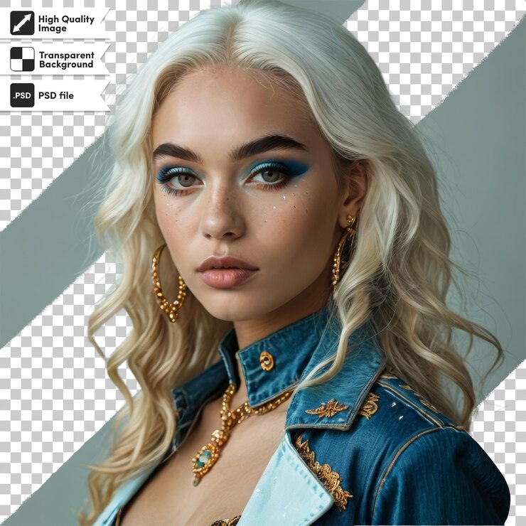 PSD a photo of a girl with blonde hair and blue eyes
