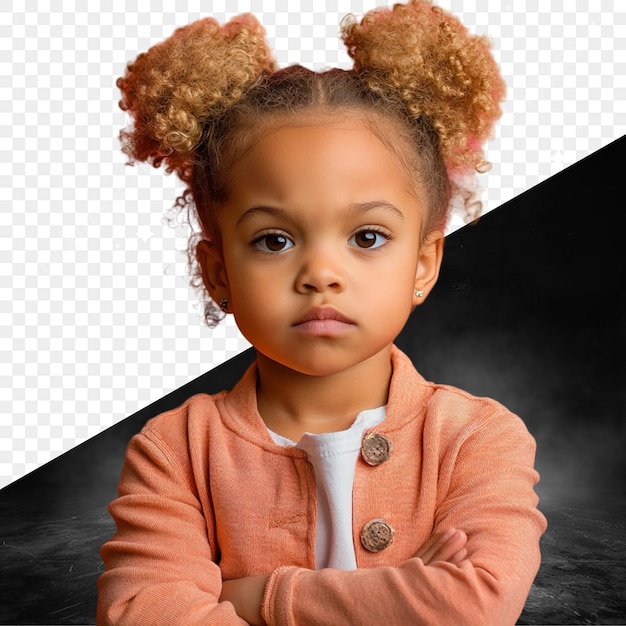 a photo of a girl with her arms crossed and a black background