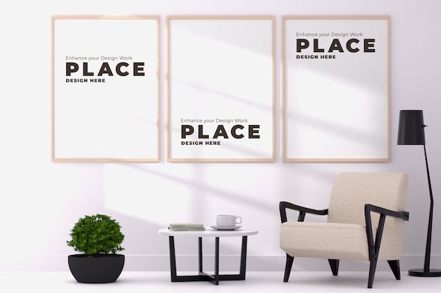 Photo image frame 3 frames 3d design interior window shadow mockup