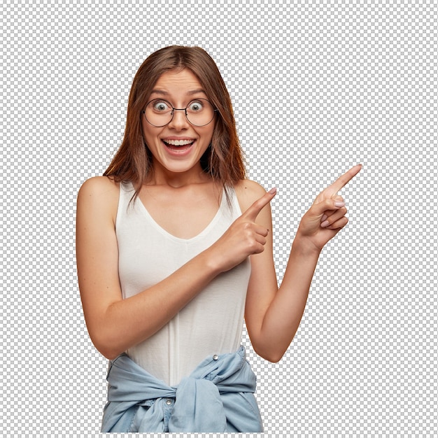 興味のある幸せな女性の写真を右上角に表示して 見事に感じます