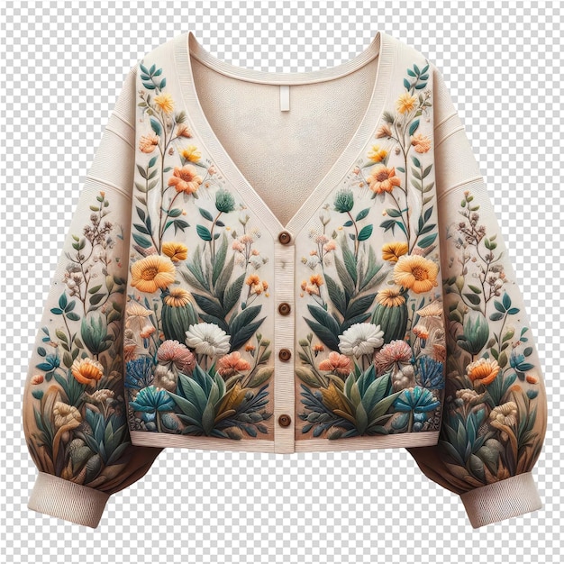 PSD a photo of a jacket with flowers and leaves on it