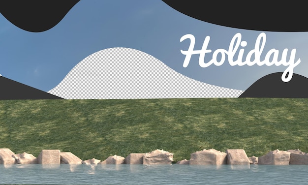 A photo of a lake with the text holiday on it