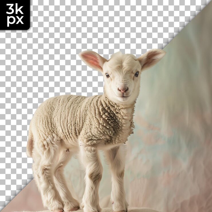 PSD a photo of a lamb in front of a black and white background