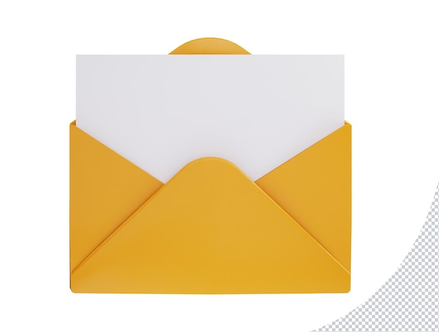 Photo letter 3d render open yellow envelope with empty paper card 3d vector icon illustration