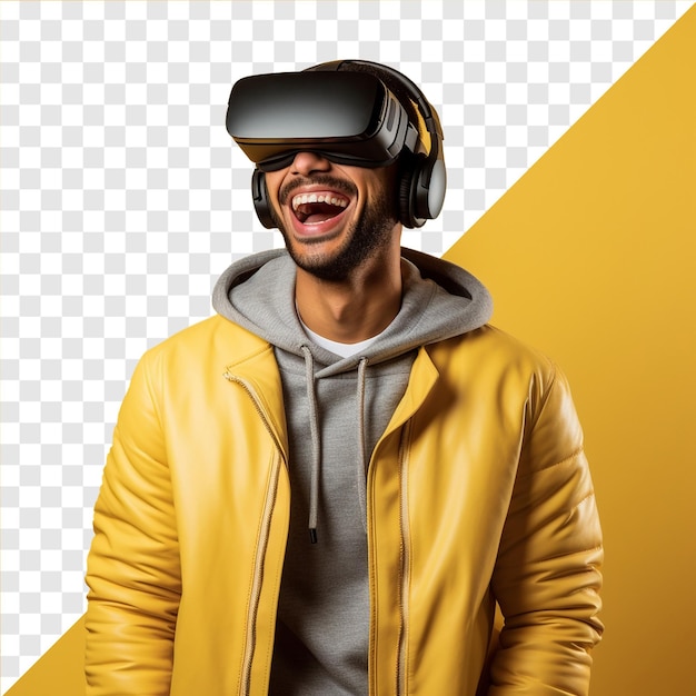 PSD photo of a man wearing vr headset on transparent background