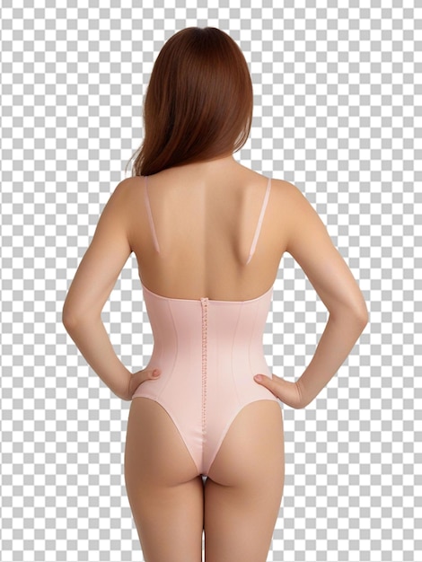 Photo markings are free photo back view of woman posing while wearing a body shaperon female breast before plastic surgery mammoplasty