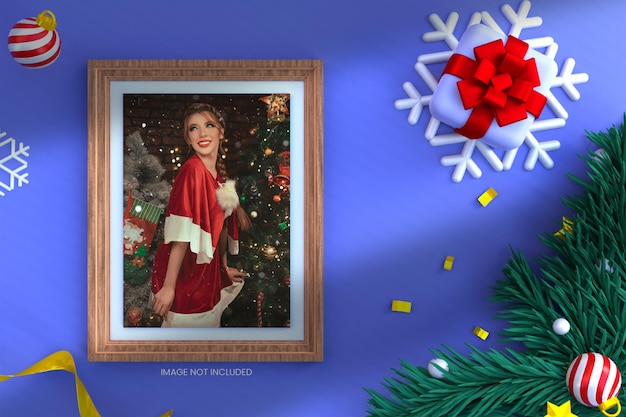 Photo mockup with 3d render christmas background