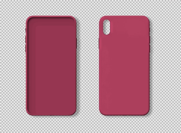 PSD photo of peony pink smartphone case from the front and from the back isolated on transparent backgro
