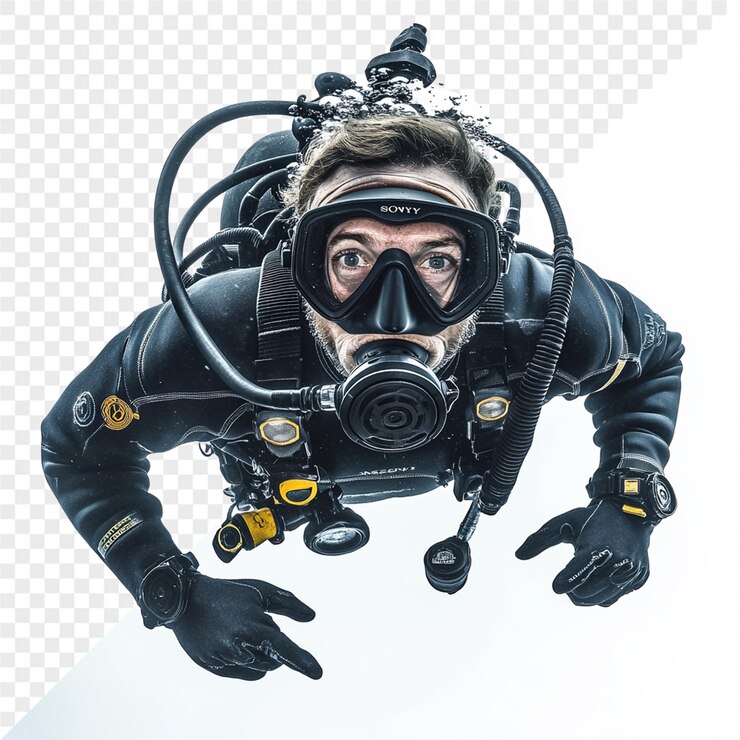 PSD a photo of a person in a scuba mask with a mask on it