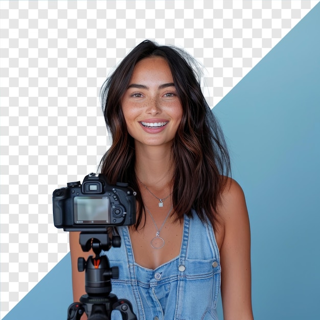 PSD photo a person using camera isolated on transparent background