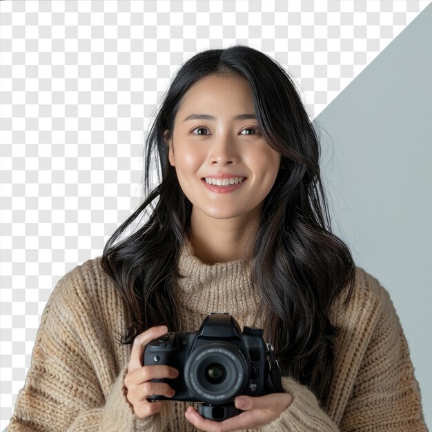 PSD photo a person using camera isolated on transparent background