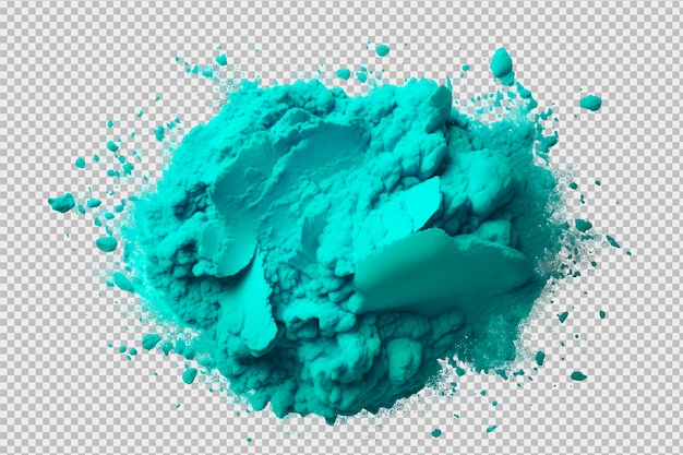 PSD photo of a pile of turquoise powder isolated on a transparent background for the celebration of the