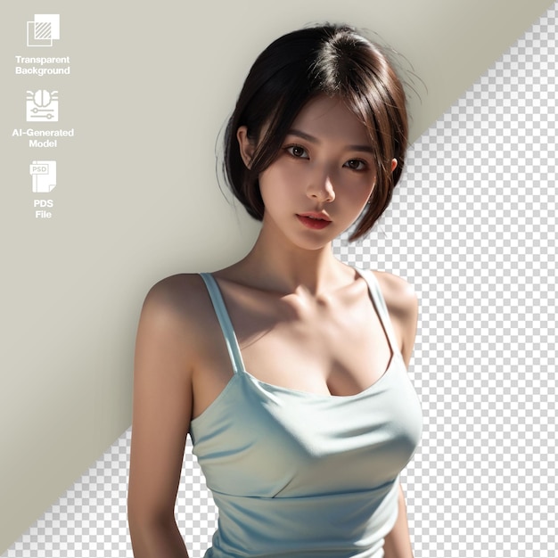 PSD Фотопортрет красоты азиатских женщин привлекательная девушка в синей одежде
