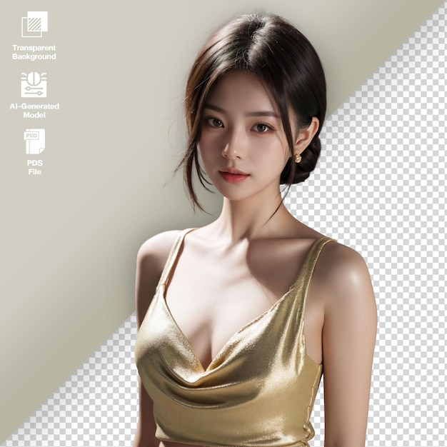 PSD Фотопортрет красоты азиатских женщин привлекательная девушка в золотой одежде