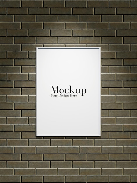 Photo poster frame mockup hanging on the brick wall