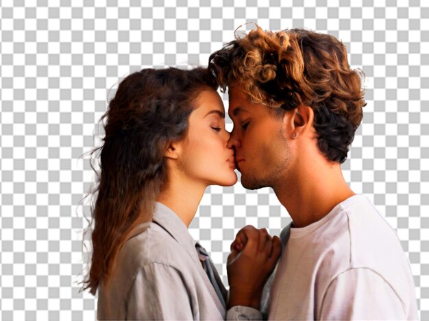 PSD 白い背景でキスをしている若いカップルの写真