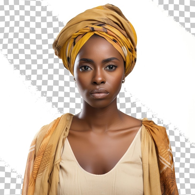 PSD photo of a solitary african woman looking sad transparent background