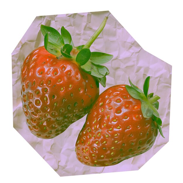 Photo of strawberry fruit on crumpled paper faded colors element