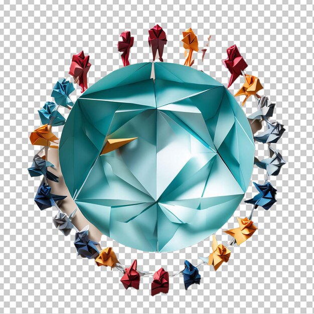 PSD foto vista superiore catena di origami persone con globo