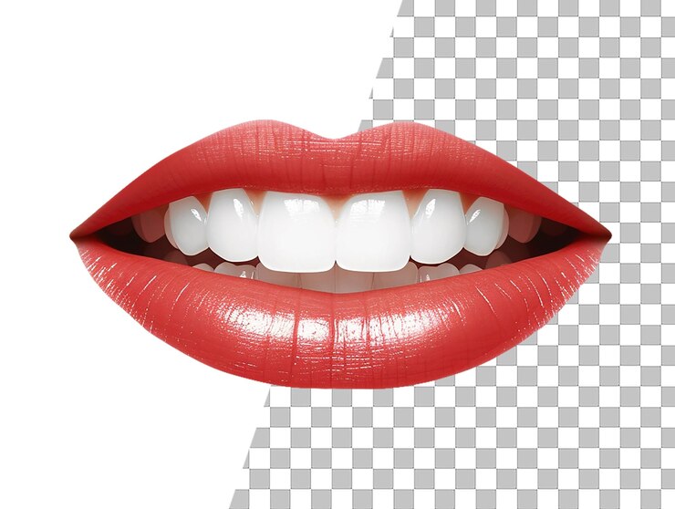 PSD a photo of a woman's mouth with red lipstick
