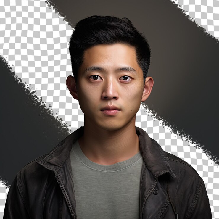 PSD 투명한 배경에 포즈를 취하는 젊은 아시아 남자의 사진