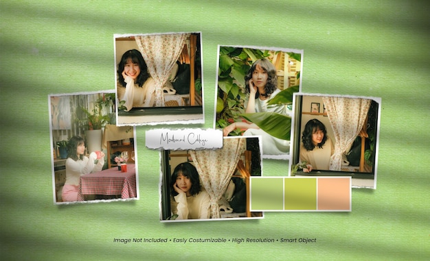 Photobook green moodboard mockup photo frame set collection