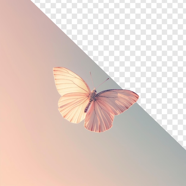 photograph of butterfly flying in blue pink ombre sky