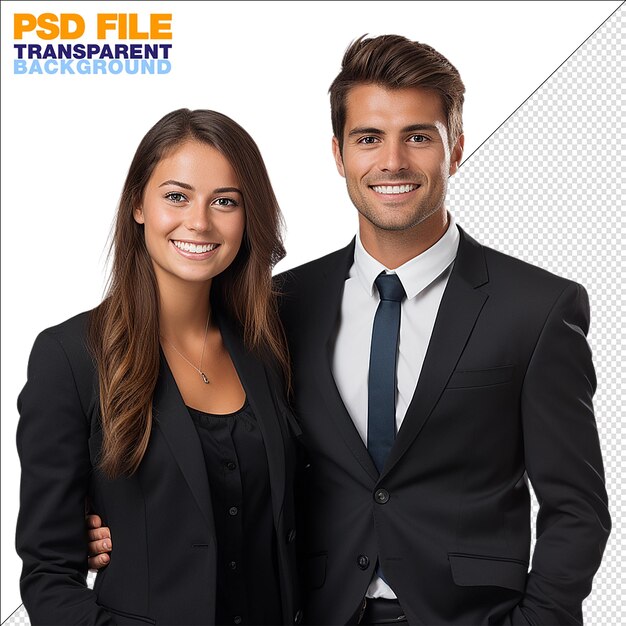 PSD photograph couple of a businnesswoman and businessman isolated on transparent background