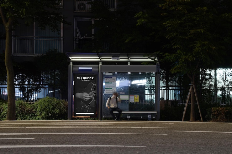 PSD photograph of mokup for outdoor bus stop advertising