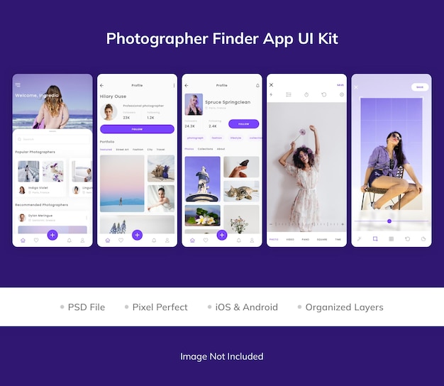 PSD photographer finder app ui kit