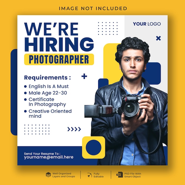 Photographer job vacancy social media post template