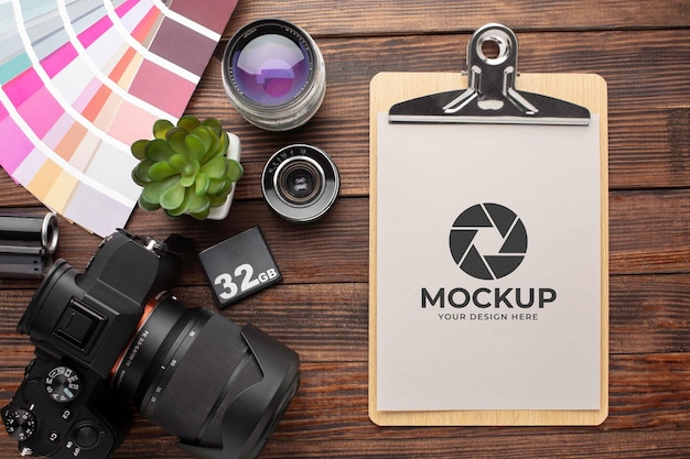 Photographer workshop with mock-up clipboard